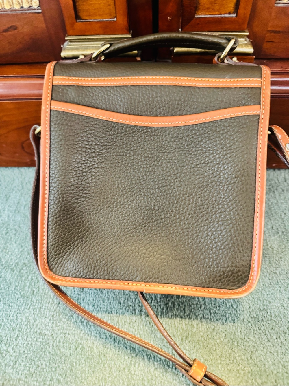 Dooney & Bourke Dark Brown Pebble Leather Messenger with Tan Trim - Picture 7 of 13